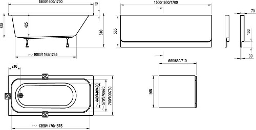 C741000000    Ванна CHROME 170*75 белая