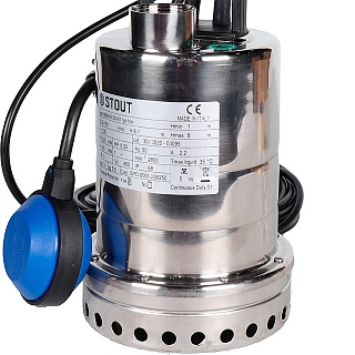 Насос дренажный с поплавком, корпус-нерж. ст, кабель 10 м, 230V, Q=150 л/мин, H=8 м (SPD-0001-200250) Stout
