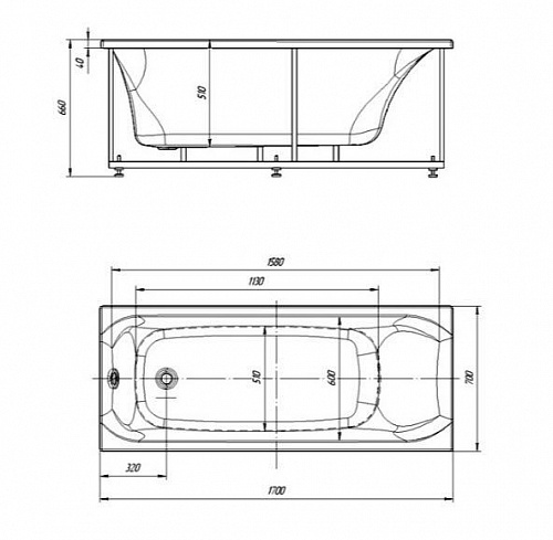 Ванна акриловая Альфа прямоугольная 170х70 (экран+сифон)
