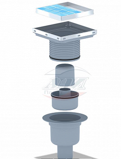 Трап верт Ду 50 регулируемый с нержавеющей решеткой 150*150 под плитку ТА5912