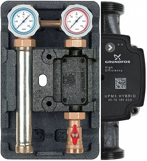 Насосная группа UK 1" прямая, с насосом Grundfos UPM3 Hybrid 25-70 (M66811.36) Meibes
