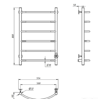 Полотенцесушитель "Дуга" 500х800 П6 электро с диммером ТРУГОР Пэк сп 5/8050 32