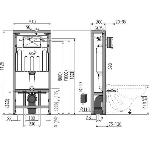 Система инсталляции д/унитаза Alcaplast  (АM116/1120) для сухой установки
