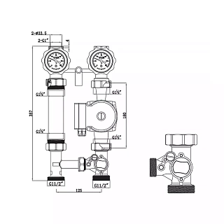 Насосная группа 11/2″  25/6  универсальная с трехходовым смесительным клапаном, VR217  Vieir