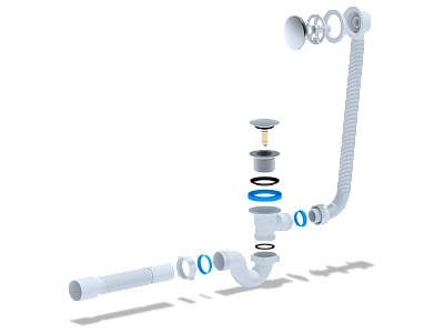 Обвязка для ванны клик-клак с сеткой с выпуском и перел с гибкой трубой 375*40*50 АниПластEC155G (15)