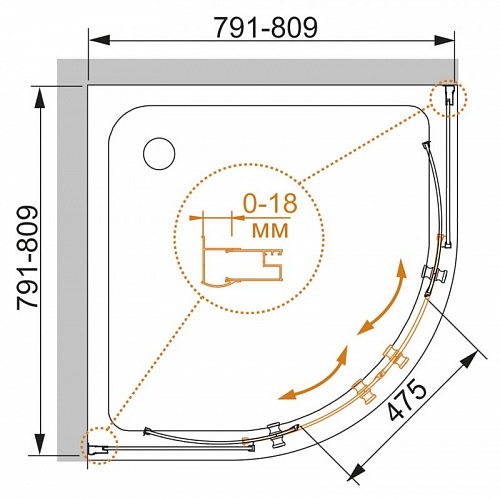 ДУШЕВОЙ УГОЛОК CEZARES PRATICO-R-2 80-P-Cr