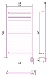 Полотенцесушитель Сунержа РЭБ Центурион 1000х500 электрический/скрытое подключение/правый