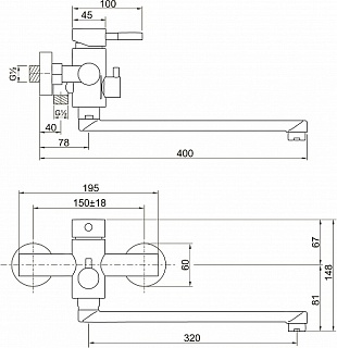 Смеситель д/ванны SOLID нерж. d35  длинный излив 32см  35L35D  ARGO 43974