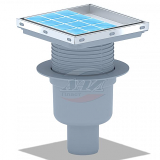 Трап верт Ду 50 регулируемый с нержавеющей решеткой 150*150 под плитку ТА5912