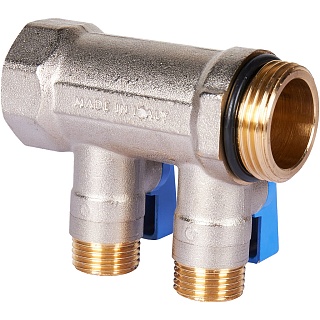 Коллектор с шар. краном синий 1"х1/2х2  (SMB 6211 011202) STOUT (синие ручки) замена арт.70394