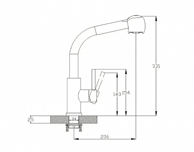 Смеситель д/кухни G-lauf (ZAP4-E090) ф35 вытяжной излив нерж.