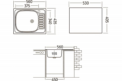 Мойка нерж врезная  UKINOX 56х43.5 (0,5х160) "Классика" левая матовая CLM560.435-5K 2L