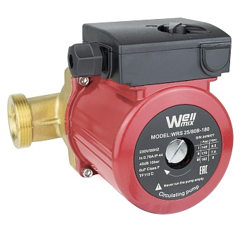 Насос цирк. WRS 25/80-180 B (бронз.) DN25, PN10, Qmax=8м3/ч, Hmax=8м, Tmax=110°С, 220В, 248Вт, 3-скор., с гайками (17109979) Wellmix