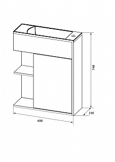 Комплект мебели 60 "Stretto-60" подвес., белый глян. 1 ДВ 1 Марка (ум.Акриловый+сифон+донный клапан)