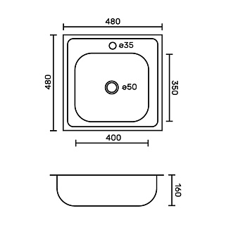 Мойка нерж врезная  FABIA 48*48 (0.6 /160) ДЕКОР,  с отверстием с гофросифоном (4806D)