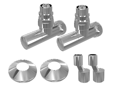 Комплект: вентиль угловой для П/С 1/2х3/4 ш-г + эксцентрик + отражатель 3/4 матовый белый Terminus