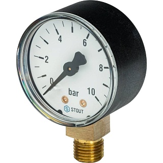Манометр 0...10 бар, .Dn 50 мм 1/4" радиаль, кл.2.5 (SIM-0010-501008) STOUT