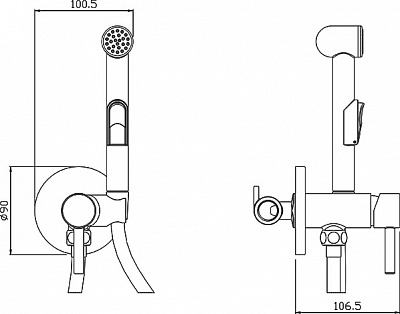 Смеситель д/биде LEDA d25 встроенный с лейкой черный 2507/1L  ARGO 43457 