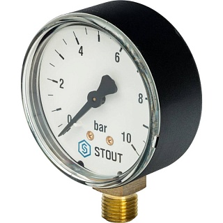 Манометр 0...10 Dn 63 мм 1/4" радиаль.(SIM-0010-631008) STOUT