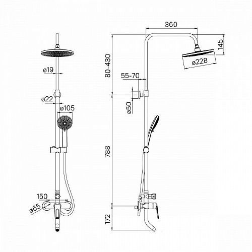 Смеситель для ванны с верхним душем, Male, IDDIS, MALSB3Fi06