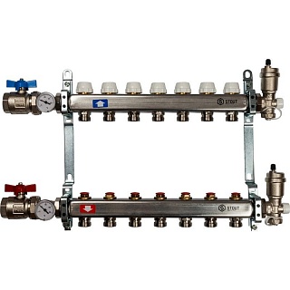 Коллектор 7-вых. нерж.ст. с кранами, терм., воздухоотв.. (SMS 0912 000007) STOUT