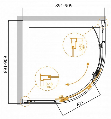 ДУШЕВОЙ УГОЛОК CEZARES PRATICO-R-1 90-P-Cr