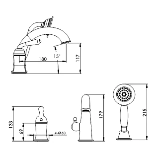 Смеситель д/ванны на борт ROSE бронза 3 позиции R0212Q