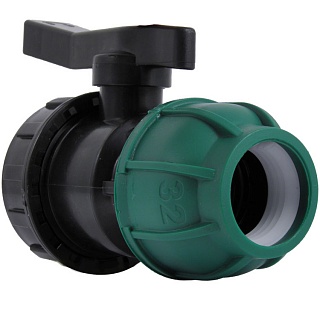 Кран шаровый компрессионный разъёмный ПНД 32*1" (нар.рез.) ТПК-АКВА (4/20)