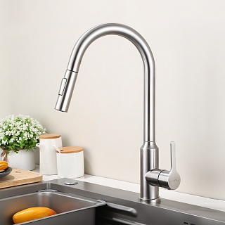 Смеситель д/кухни "AISAI" (AIS-1025SS) нерж, с вытяжным  изливом  TOKITO 