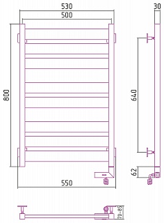 Полотенцесушитель Сунержа РЭБ Центурион 800х500 электрический/скрытое подключение/правый