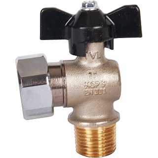 Кран шар. с нак. гайкой угл., баб. НР 1/2x3/4 (SVB-0010-001520) STOUT