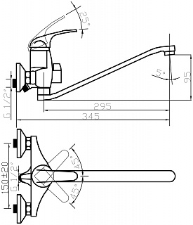 Смеситель д/ванны JAMAICA картридж d40  длинный излив 40S35/К  ARGO 27413  