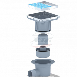 Трап гориз. Ду 50  регулируемый с нержавеющей решеткой 150*150 под плитку ТА5812