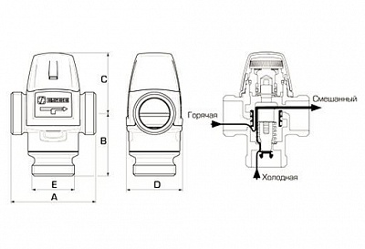 Клапан термостатический ESBE VTA 522, 45-65C НР 1",Kvs=3,2 