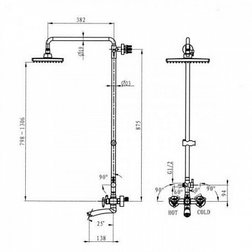 Душ. система KAISER Trio 3-листник (57288) бронза