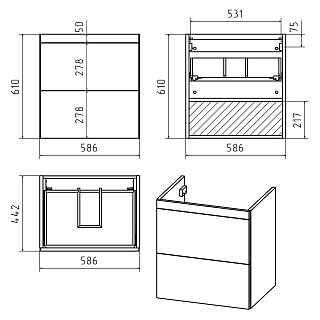 Комплект мебели 60 "Атлантик-60"  подвесная 2 ящ. глянцевая эмаль MISTY (ум.Аллегро-60)