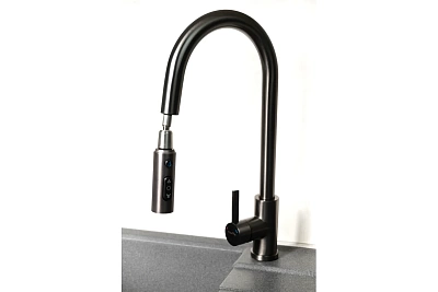 Смеситель д/кухни "AISAI" (AIS-1023GM) нерж.вороненая сталь под фильтр с вытяжным изливом TOKITO 