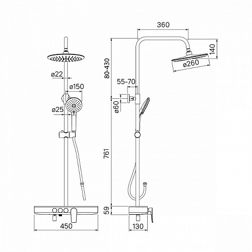 Смеситель для ванны с верхним душем, Shelfy, IDDIS, SHESB3Fi06