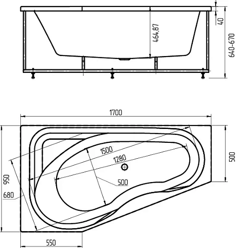 Ванна акриловая Медея 170х95 левая