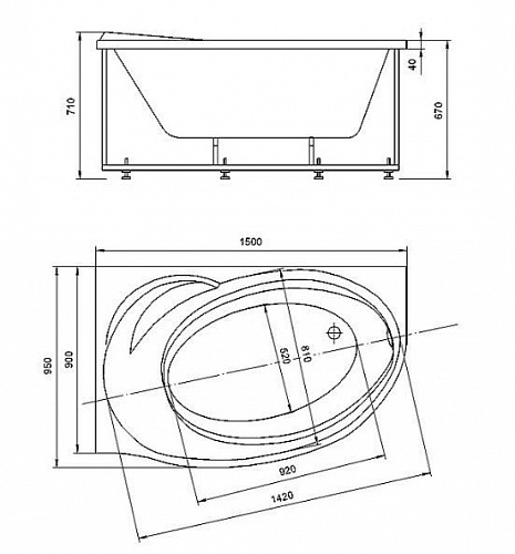 Ванна акриловая Бетта 150х95 левая