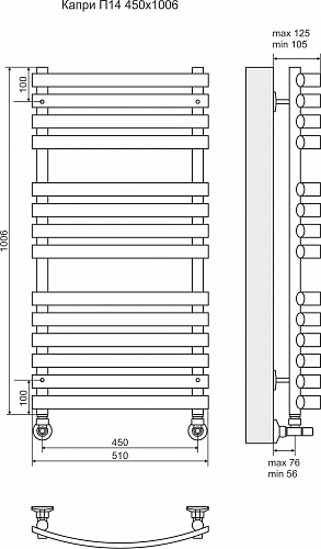Полотенцесушитель 500х1000 П14 "Капри" (6+4+4) TERMINUS