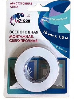 Лента двухсторонняя монтажная15мм*1.5м на вспен. основе сверхпрочная всепогодная  /36  арт 1515G  серая