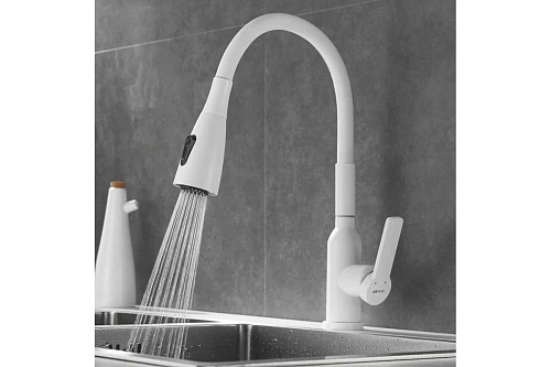 Смеситель д/кухни SHEVANIK гибкий излив белый, гайка  S843C-1