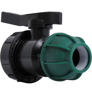 Кран шаровый компрессионный разъёмный ПНД 20*3/4" (вн.рез.) ТПК-АКВА (10/60)