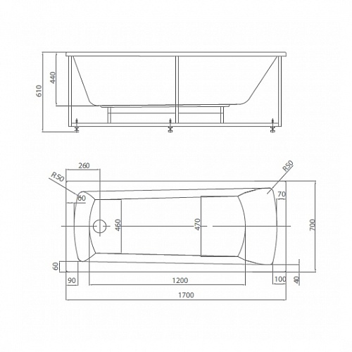 Ванна акриловая Либра 170х70