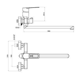 Смеситель д/ванны "KOBE" (KOB-1015) оружейная сталь  длинный  излив TOKITO
