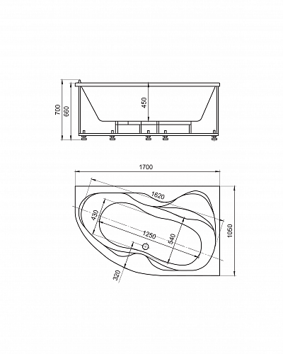 !Ванна акриловая Вега 170х105 левая