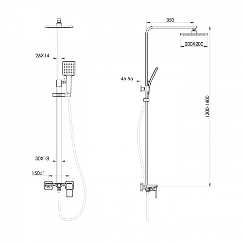 Смеситель с верхним душем, черный, Bild, IDDIS, BILBL1Fi06