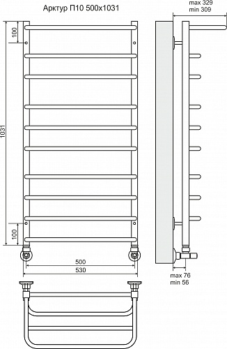 Полотенцесушитель 500х1000 П10 "Арктур" с полкой+отр.+эксцентрики+уголок TERMINUS