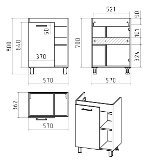 Комплект мебели 60 "Крафт-60" напольная 1 дв.+ниша дуб золотой/белый MISTY (ум.MODUO Slim-60)